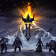 A party of heroes stand at the foot of a mountain, a massive torch with the roman numeral II looms overhead.